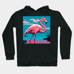 Flamingo in a Lake against Azure Sly with Pink Clouds Hoodie